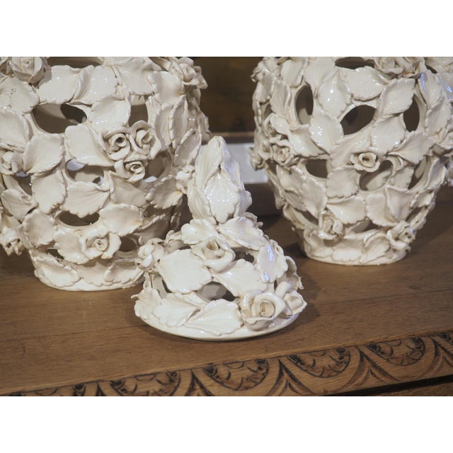 Pair of Lidded and Pierced Italian Roses Creamware For Sale - Image 17 of 18