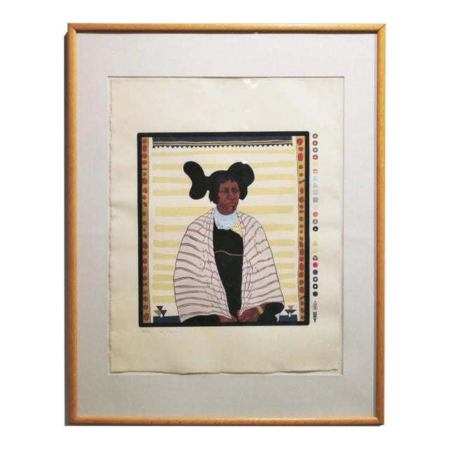 T.C. Cannon "Hopi Maiden" Print 44/200 Native American Woodcut Portrait 1973-1977 For Sale