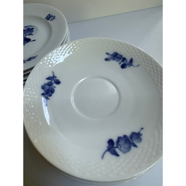1980s 1980's Royal CopenhagenDenmark Blue Flowers Braided Edges Six(6) Salad Plates 7.5",Six(6) 7" Saucers(#8195),Six(6) Saucers 6.5"(#8269) - 18 pcs For Sale - Image 5 of 18