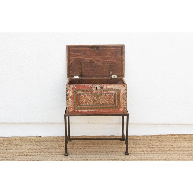 Wood Antique Carved & Painted Box Side Table For Sale - Image 7 of 10