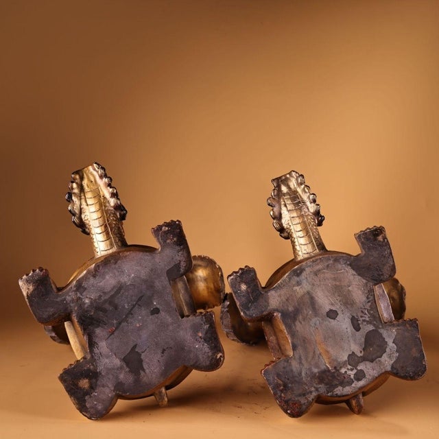1980s Pair of Gilt & Silvered Bronze Tortoise Crane Longevity Statues For Sale - Image 9 of 10