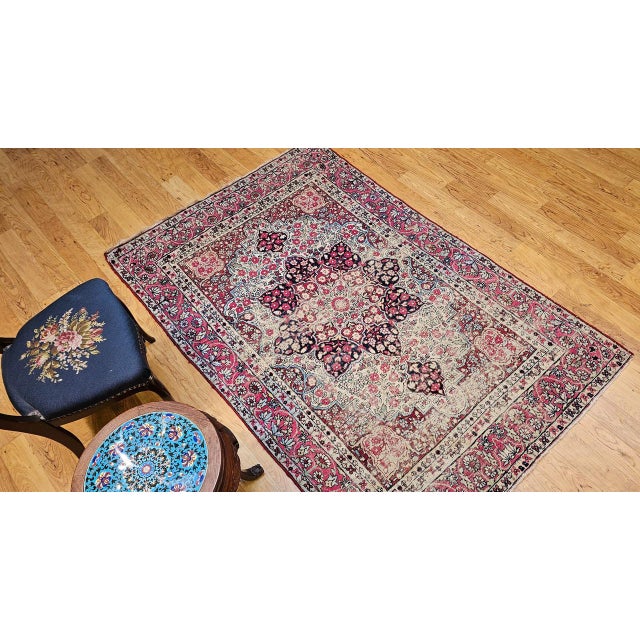 19th Century Persian Kerman Lavar Rug, Hand-Knotted Wool, Floral Patter, Red & Ivory, 5x7 For Sale - Image 9 of 18