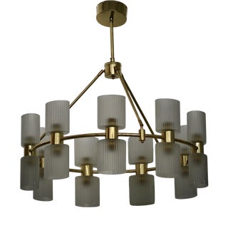 Mid-Century Murano Round Art Glass and Brass Chandeliers and Pendant For Sale