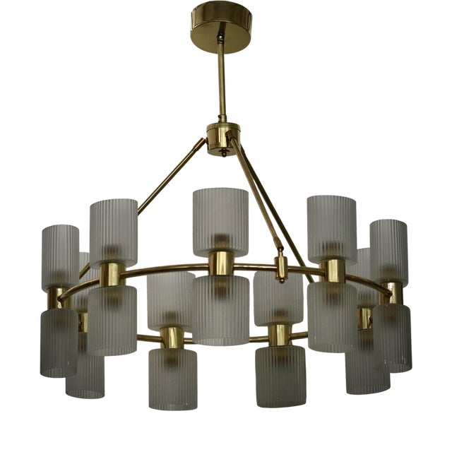 Mid-Century Murano Round Art Glass and Brass Chandeliers and Pendant For Sale