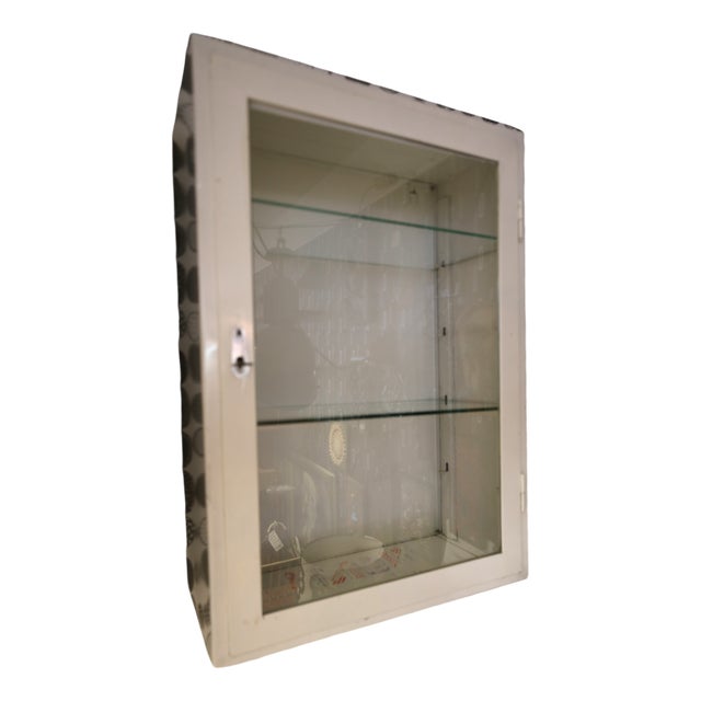 Sheet Metal and Glass Wall Mounted Medicine Cabinet, 1940s For Sale