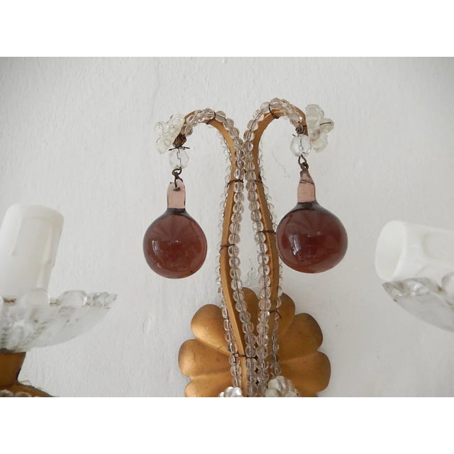 French Beaded Amethyst Murano Drops Sconces, Circa 1920 For Sale - Image 6 of 11