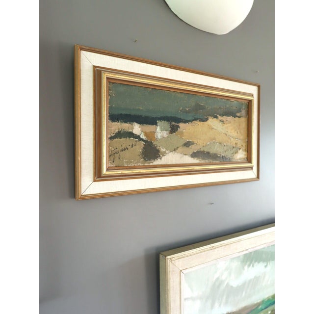 1965 Mid-Century Modern 'Coastal Fields' Vintage Swedish Original Landscape Oil Painting, Framed For Sale - Image 6 of 13
