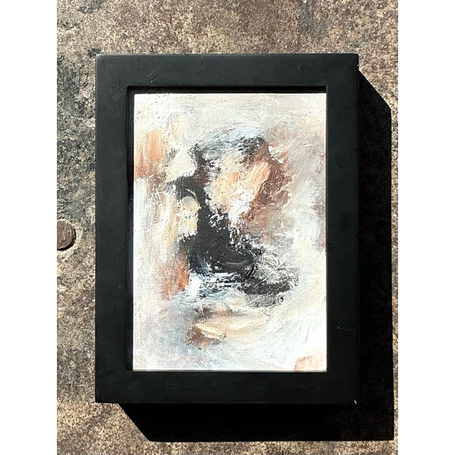 Black Vintage Original Abstract Oil Portrait on Board For Sale - Image 8 of 11