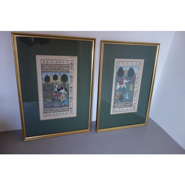 Decorated in color with gold highlights, each with scenes from daily life with Arabic text. Framer's label on back, ready...