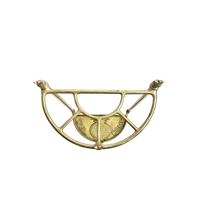 Mid-Century Modern Vintage Cast Brass Demi Lune Umbrella Stick Stand With Pineapple Finials For Sale - Image 3 of 17