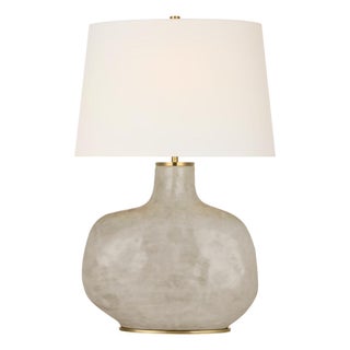 Kelly Wearstler by Visual Comfort Signature Beton Medium Table Lamp in Antiqued White with Linen Shade For Sale