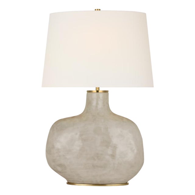 Kelly Wearstler by Visual Comfort Signature Beton Medium Table Lamp in Antiqued White with Linen Shade For Sale
