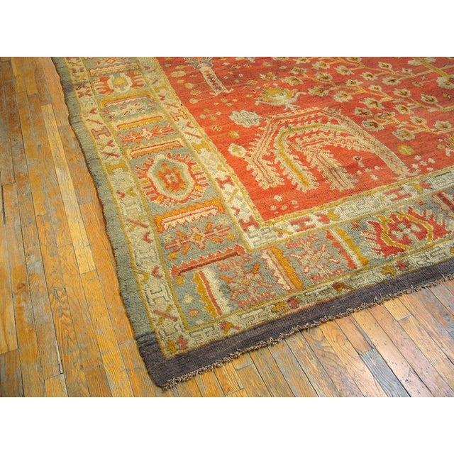 Late 19th Century 1890s Red Rust Tribal Cypress Tree Antique Turkish Oushak Rug 13'10" X 17' Handknotted Wool Carpet For Sale - Image 5 of 6