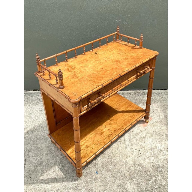 Vintage Wood Faux Bamboo Serving Cart For Sale - Image 10 of 14