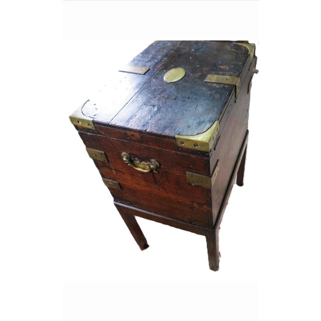 Late 18th Century Late 18th Century Brass-Bound Campaign Chest on Stand With Engraved Plaque For Sale - Image 5 of 8