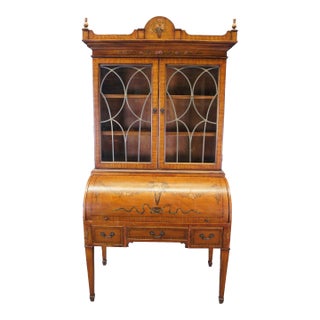 Early 20th Century Adams Style Mahogany Half Cylinder Secretary Desk For Sale