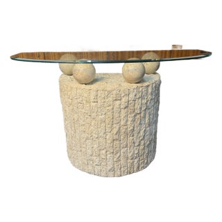 1990’s Postmodern Tessellated Stone and Glass Top Console Table For Sale