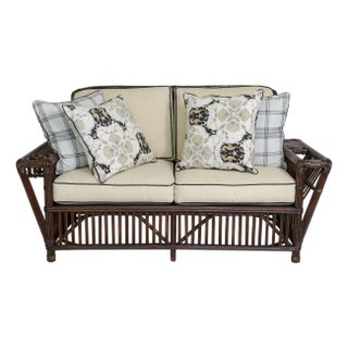 Vintage Coastal Stick Rattan Large Sofa by Bielecky Brothers, C. 1970s For Sale