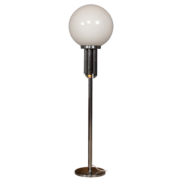 20th Century Chrome Floor Lamp with Hand Blown Venetian Glass Shade, Murano Italy, 1960s For Sale