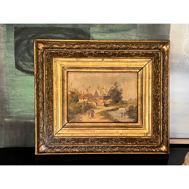 Beige Mid 19th Century Signed and Framed French Oil Painting on Wood For Sale - Image 8 of 14