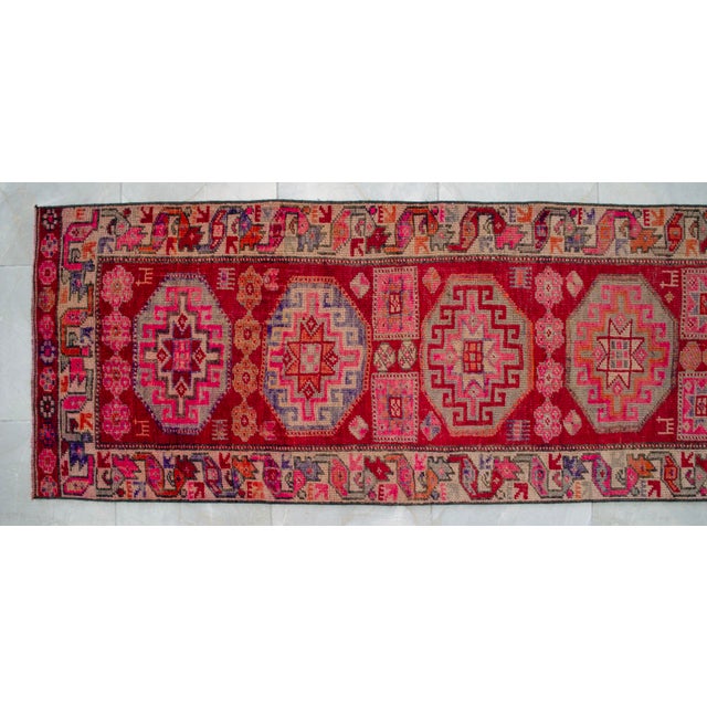 1960s Vintage Hand-Knotted Colorful Runner Rug 2x13 Ft Approx For Sale - Image 12 of 16