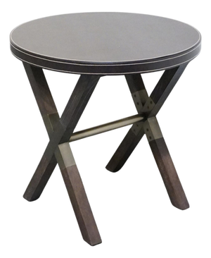 Bernhardt Furniture Clarendon Collection Contemporary 26" Round X-Frame Accent Table W. Leather Wrapped Top 377-125