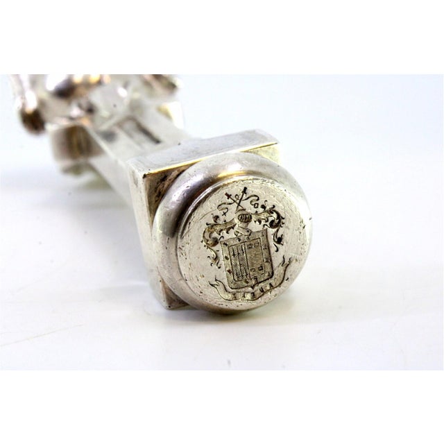 Silver Seal with Top Flower on Column with Coat of Arms For Sale - Image 3 of 8
