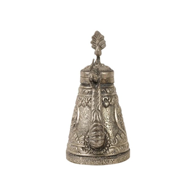 19th Century Tibetan Asian Indian Repousse Chased Silver Alloy Ewer Teapot For Sale - Image 5 of 8