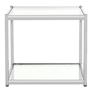 Glass End Table in Chrome For Sale