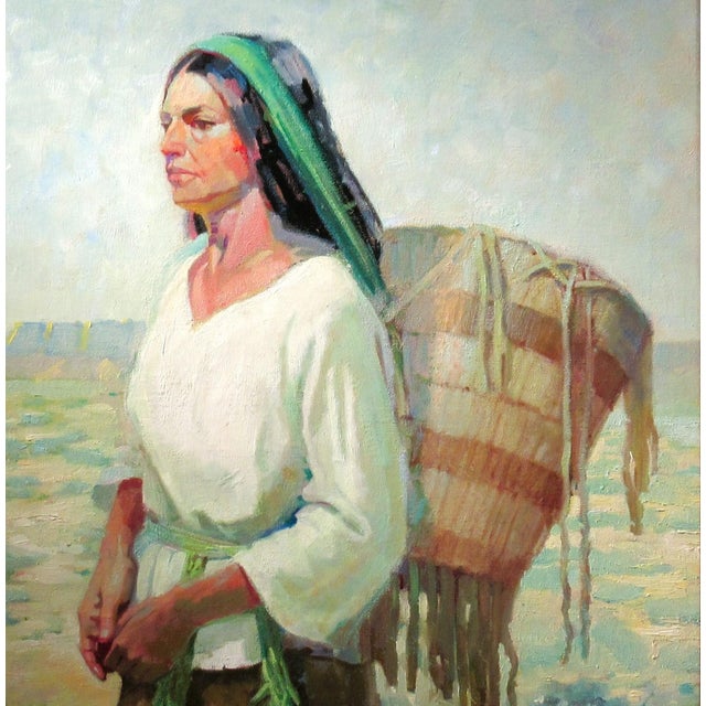 1970s Richard Rackus, Native American Woman with Basket, Circa 1970 For Sale - Image 5 of 10