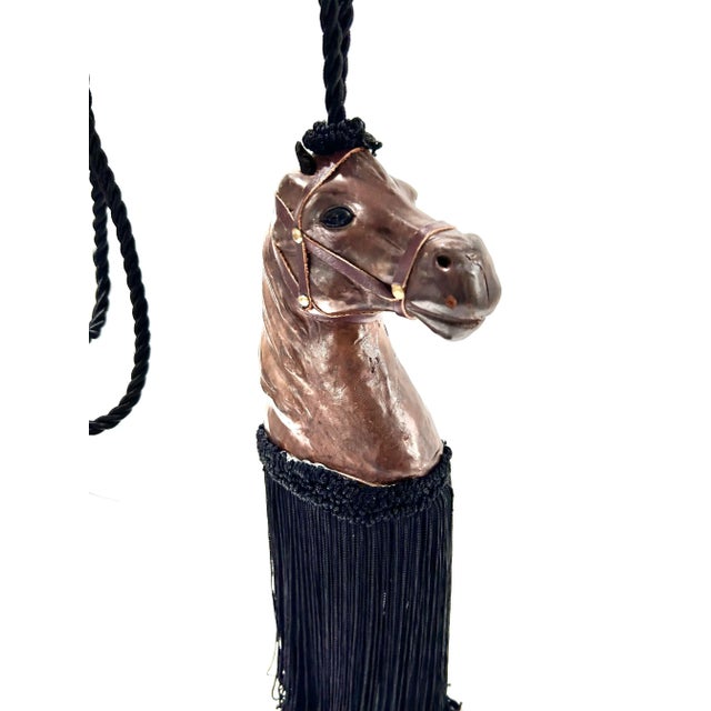 English Vintage Leather Horse Head Tassel Tieback – Equestrian Curtain Lamp Decor For Sale - Image 3 of 12