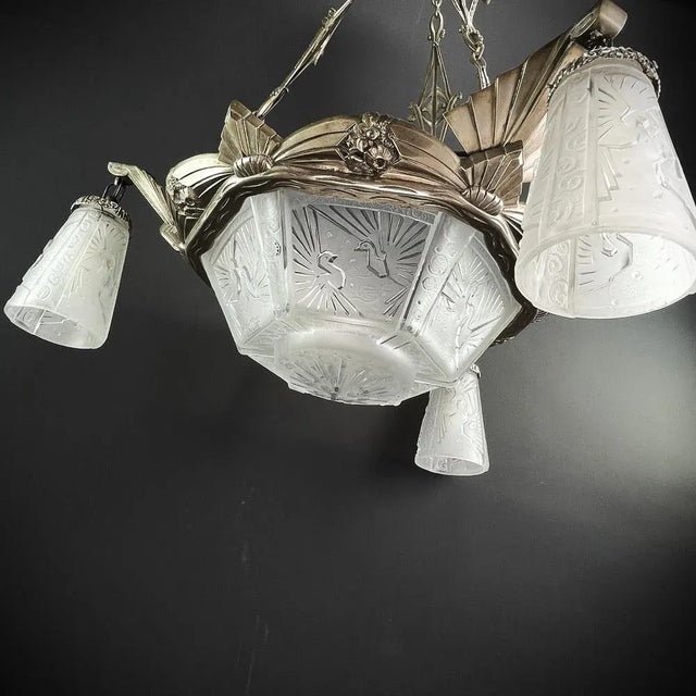 Art Deco Chandelier from Muller Frères, 1930s For Sale - Image 3 of 12