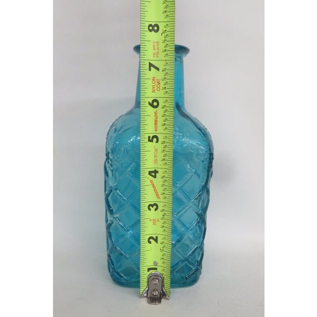 Blue Squared Glass Bottle Embossed Carafe With Grapes Lattice Vase 4801b For Sale - Image 12 of 14