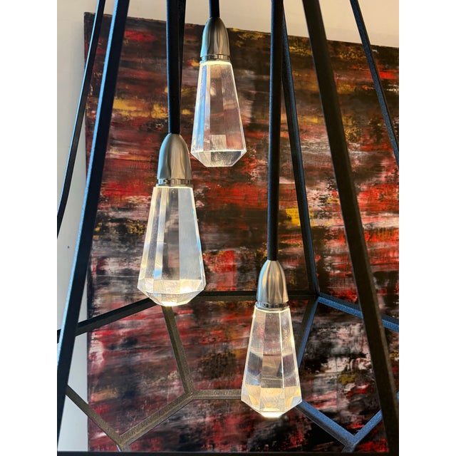 Contemporary Faceted Geometric Lantern Shape Three Light Pendant For Sale - Image 4 of 12