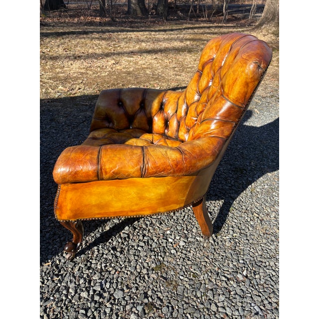English English Tufted Leather Library Chair, Late 19th Century For Sale - Image 3 of 11