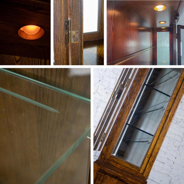 Late 20th Century Campaign or Chinoiserie Style Lighted China Hutch by Bernhardt Dark Oak & Brass For Sale - Image 17 of 18