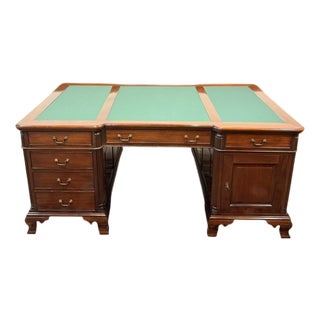 English Desk with Green Leather For Sale
