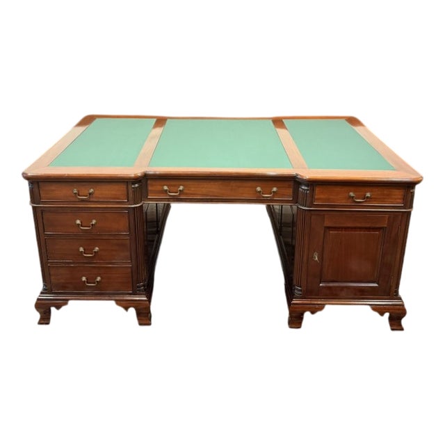 English Desk with Green Leather For Sale