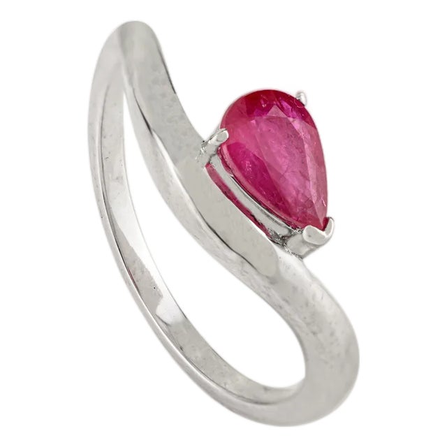 Handmade Pear Shaped Natural Ruby Wave Ring Size 5 in 14k Gold Christmas Gift For Sale