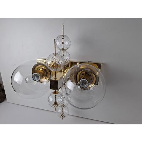Metal Mid-Century Czech Brass and Glass Wall Sconce attributed to Kamenický Šenov, 1970s For Sale - Image 7 of 18