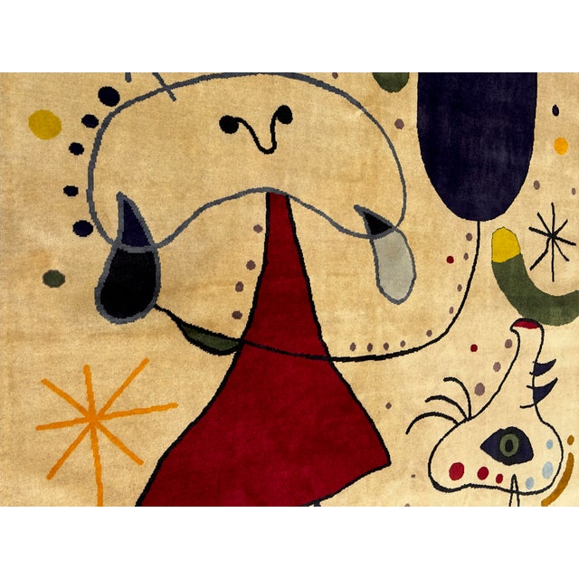Tan Mid 20th Century French Artistic Designed After J. Miro Rug 6'0" X 6'7'' For Sale - Image 8 of 12