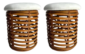 Vintage Italian Stools in Rattan and Bamboo by Tito Agnoli, 1960s, Set of 2