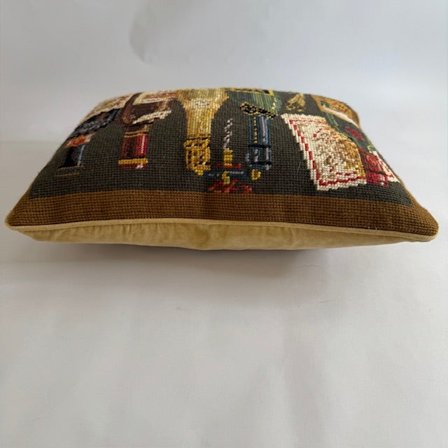 Oxblood Red Chelsea Textiles Wine Bottle Needlepoint Pillow – 100% Wool, Down Insert, English Estate Style For Sale - Image 8 of 14