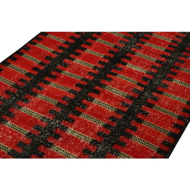 Rug & Kilim Vintage Zeki Müren Rug in Red and Black Geometric Pattern, by Rug & Kilim For Sale - Image 4 of 7
