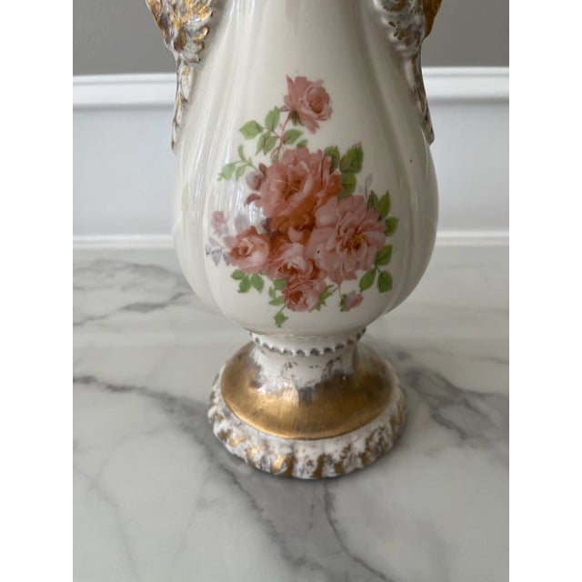 Vintage Pink and Gold Wild Rose Lamp Completely Restored For Sale - Image 4 of 12