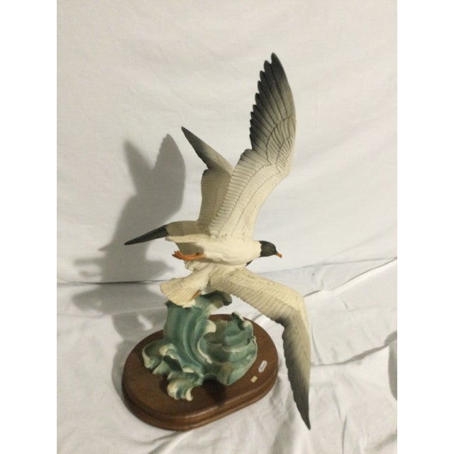 Coastal Vintage Coastal Bird Sculpture With Waves on Wooden Base For Sale - Image 3 of 5