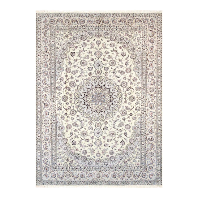 Persian Nain Silk & Wool Ivory Area Rug- 8' 2" X 11' 5" For Sale