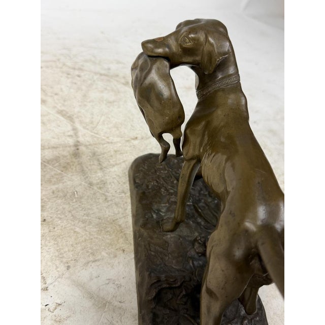 Metal Bronze Sculpture of a Hunting Dog with a Hare, Late 19th Century For Sale - Image 7 of 11