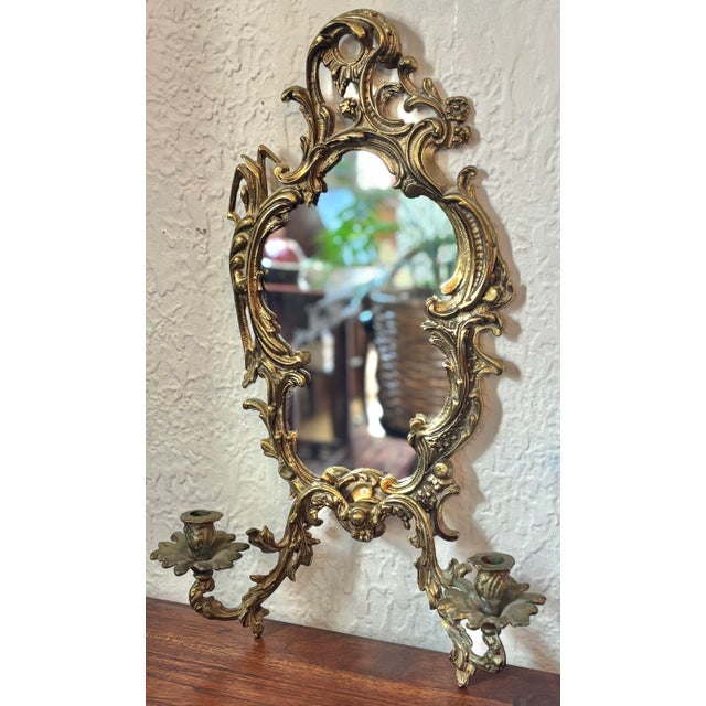 French Rococo Brass Girandole Mirror Candle Wall Sconce For Sale - Image 10 of 10