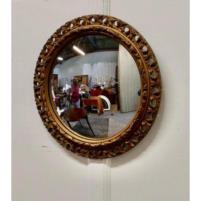 Carved Convex Gilt Wall Mirror, 1930s For Sale - Image 3 of 6